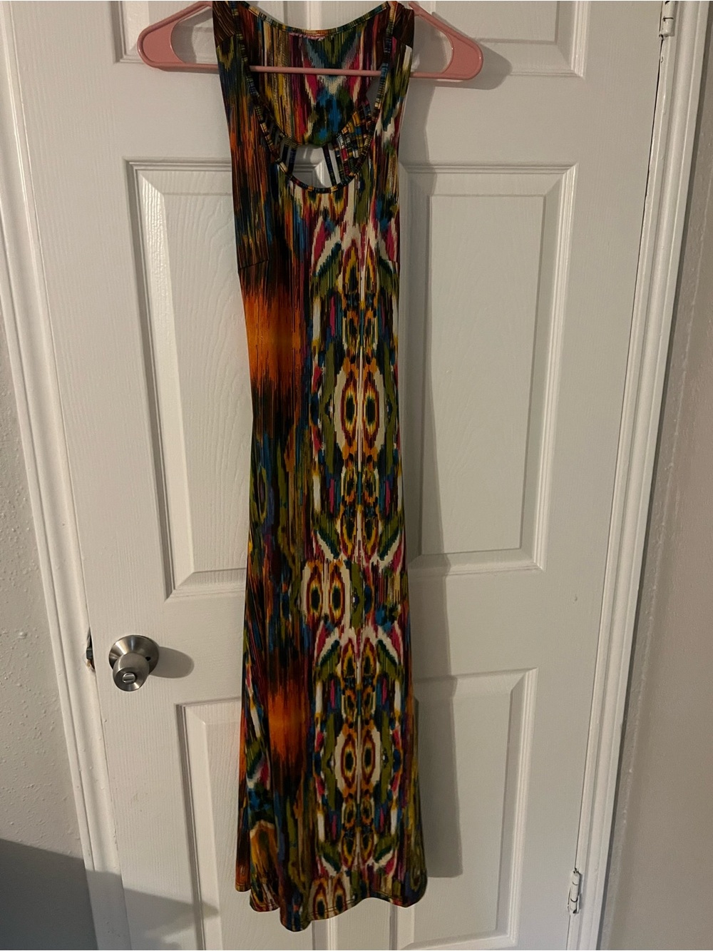 Multicolor Patterned Maxi Dress - Sleeveless Keyhole Back